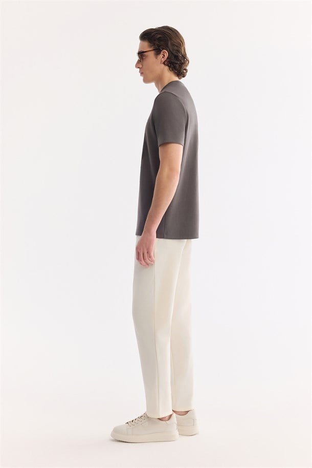 Antrasit Bisiklet Yaka Baskılı Bi-Stretch İnterlok T-Shirt