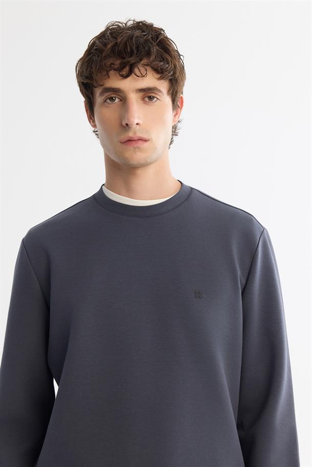 Antrasit Bisiklet Yaka Esnek Yumuşak Doku İnterlok Kumaş Basic Sweatshirt