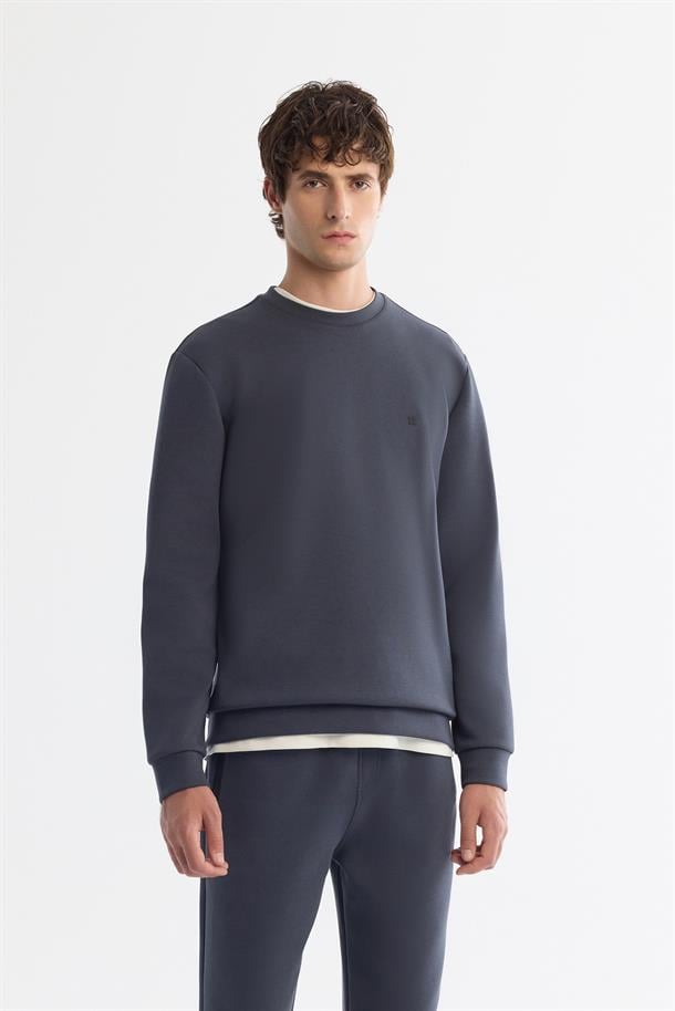 Antrasit Bisiklet Yaka Esnek Yumuşak Doku İnterlok Kumaş Basic Sweatshirt