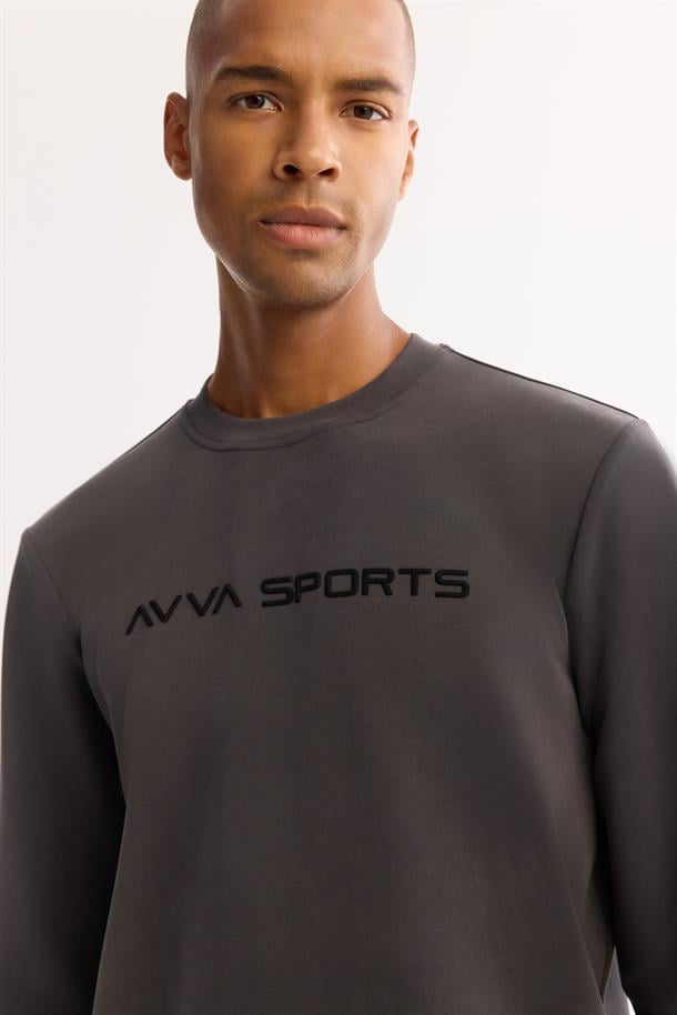 Antrasit Bisiklet Yaka Soft Touch Baskılı Sweatshirt