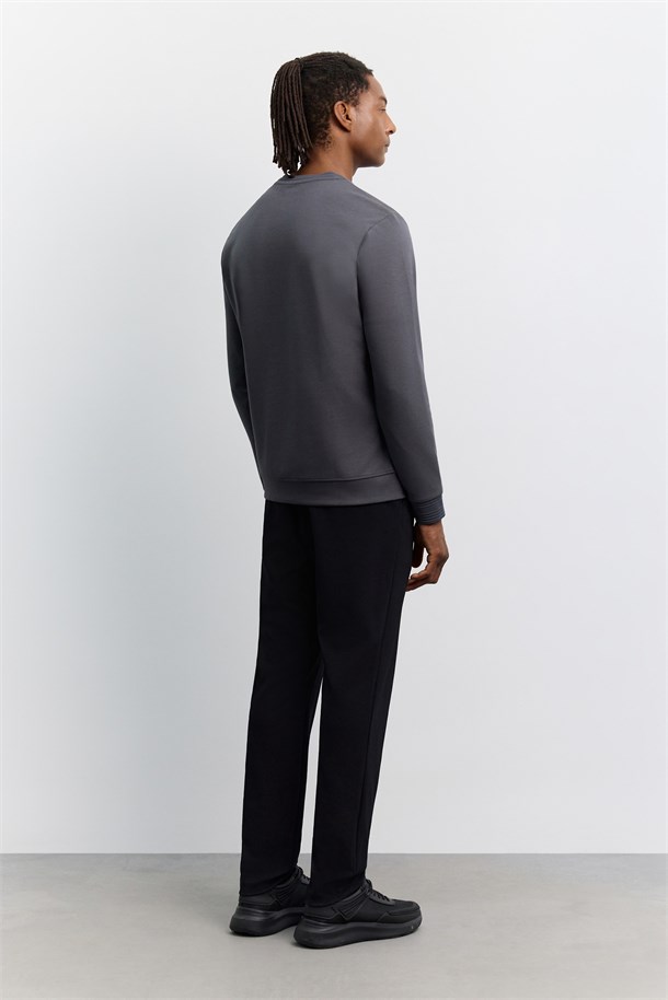Antrasit Bisiklet Yaka Fitil Ribana İnterlok  Sweatshirt