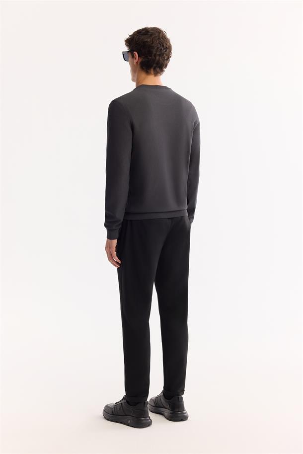 Antrasit Bisiklet Yaka Rayon Tüylenmeyen Dokulu Triko Kazak