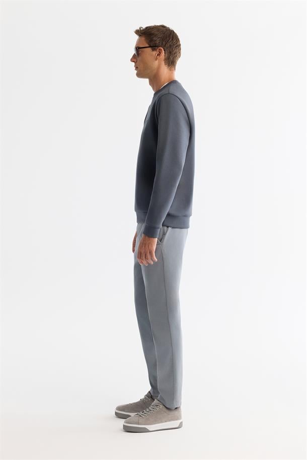 Antrasit Bisiklet Yaka Pamuklu Baskılı Elastan Sweatshirt