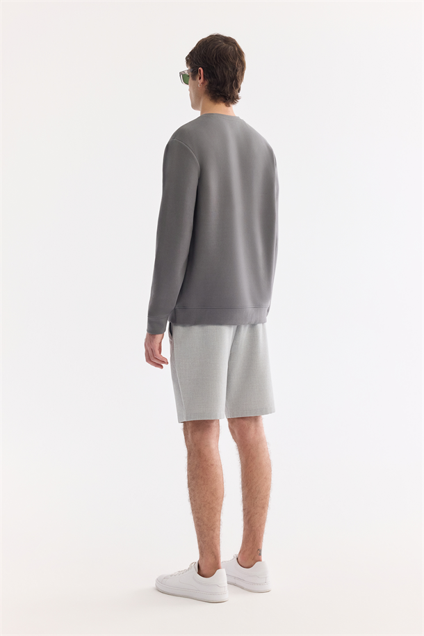 Antrasit Bisiklet Yaka Pamuklu Kolay Ütülenen Sweatshirt