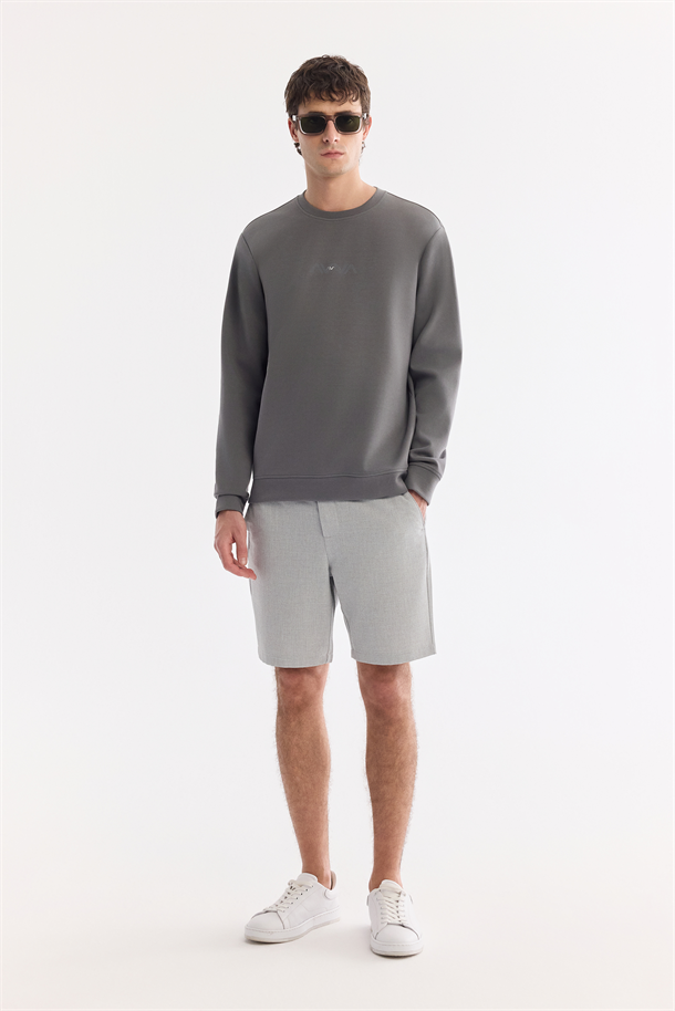 Antrasit Bisiklet Yaka Pamuklu Kolay Ütülenen Sweatshirt