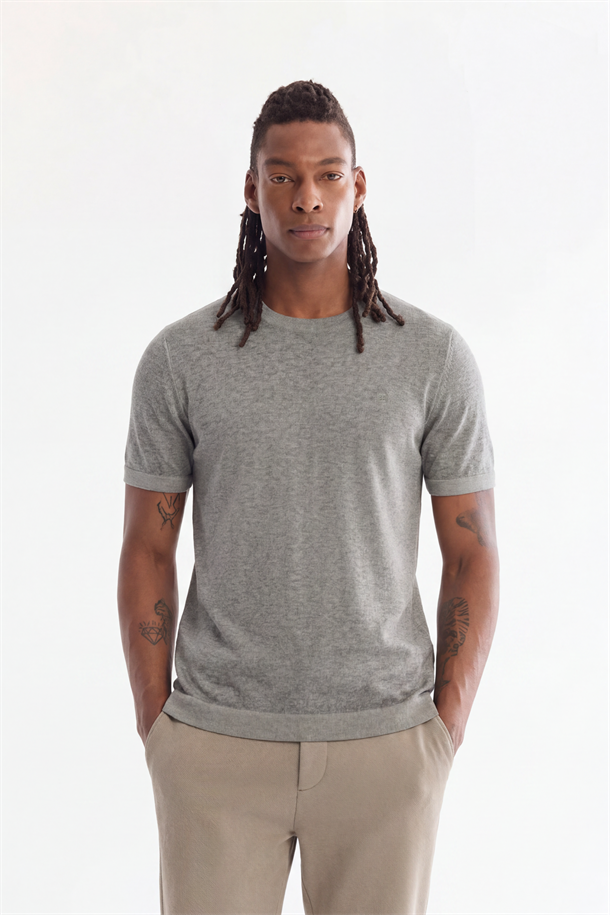 Antrasit Bisiklet Yaka Triko T-Shirt 