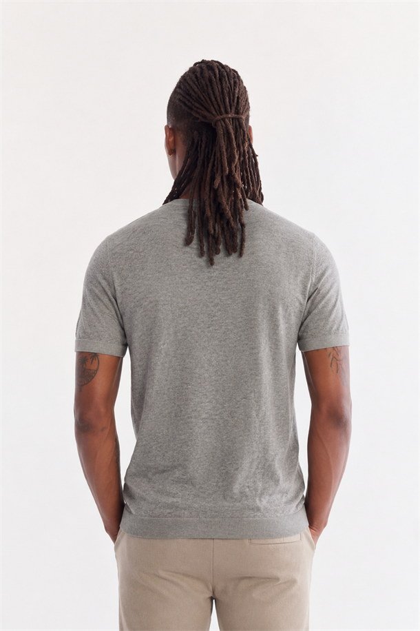 Antrasit Bisiklet Yaka Triko T-Shirt 