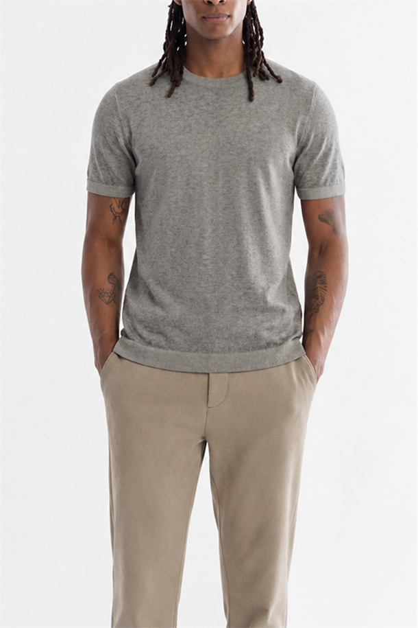 Antrasit Bisiklet Yaka Triko T-Shirt 