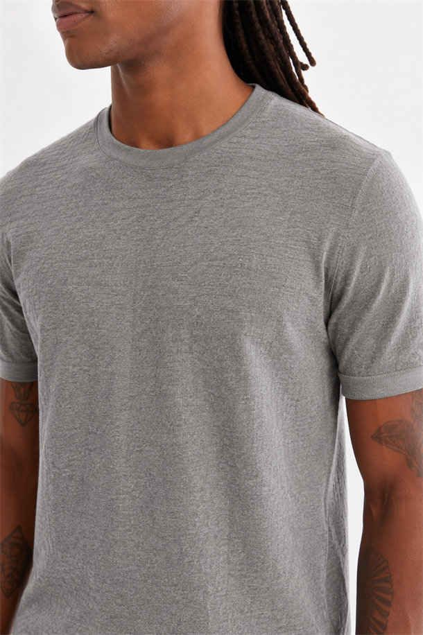 Antrasit Bisiklet Yaka Triko T-Shirt 