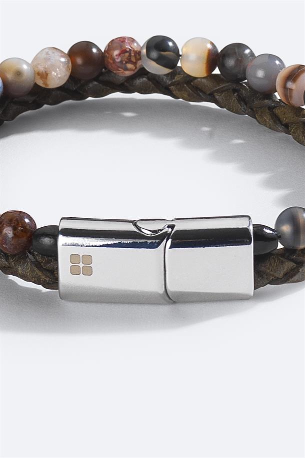 Antrasit %100 Deri ve Akik Taşlı Bileklik