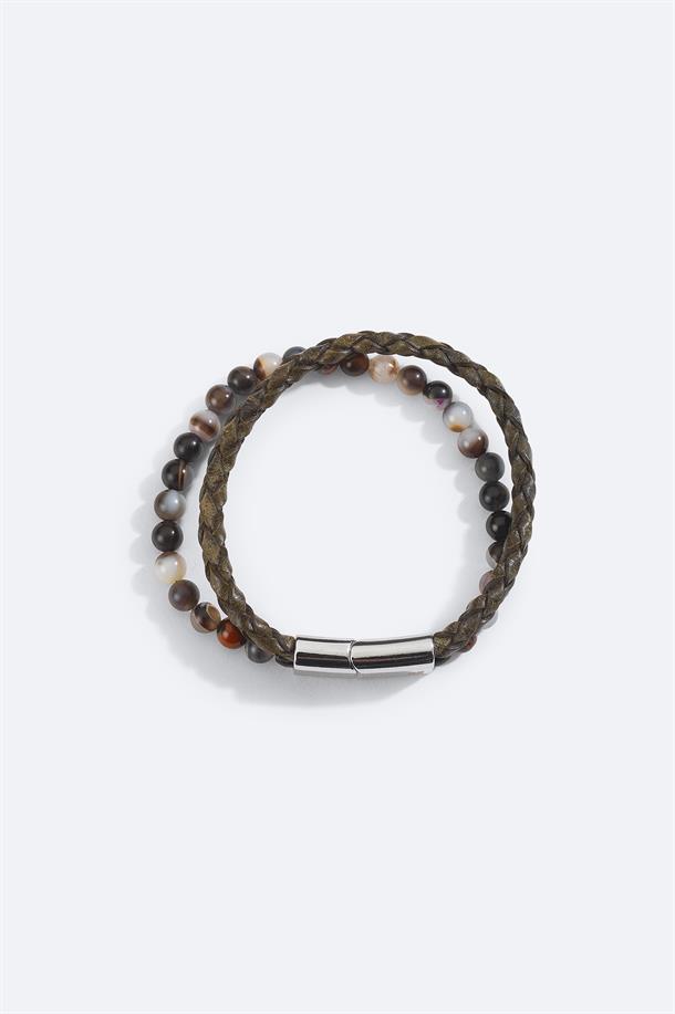 Antrasit %100 Deri ve Akik Taşlı Bileklik