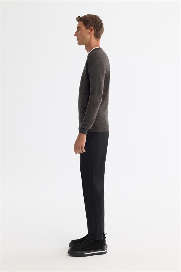 Antrasit Bisiklet Yaka Dokulu Triko Kazak