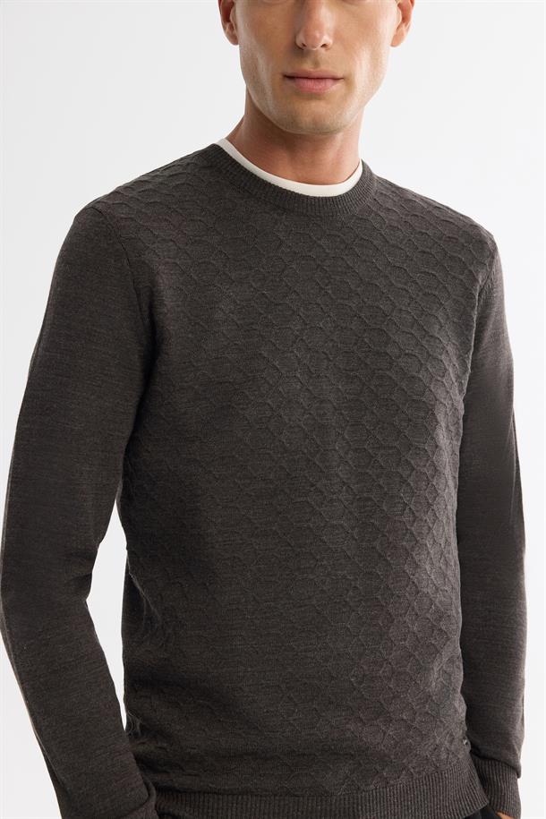 Antrasit Bisiklet Yaka Dokulu Triko Kazak