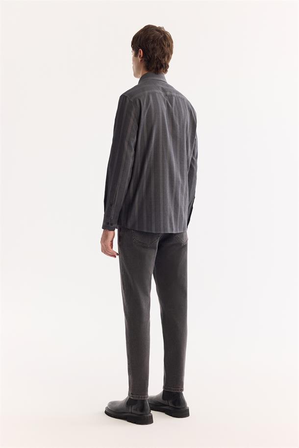 Antrasit Düğmeli Yaka %100 Pamuk Oxford Soft Touch Gömlek
