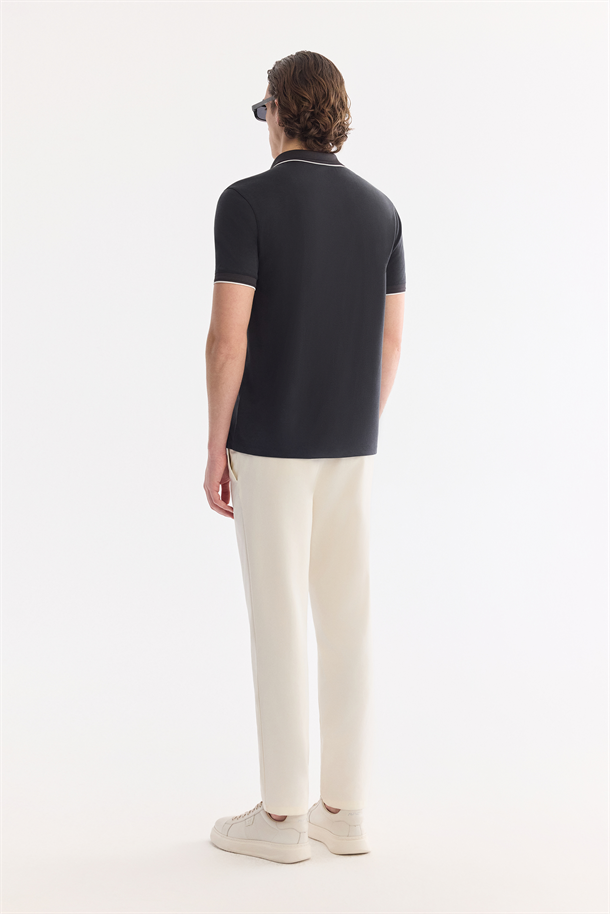 Antrasit Polo Yaka Düğmesiz Kolay Ütülenen T-Shirt