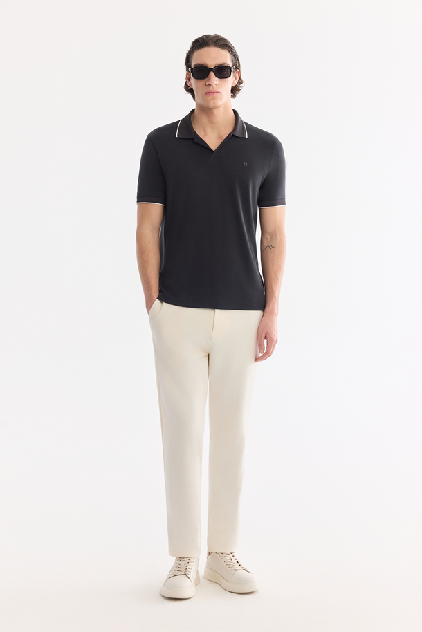 Antrasit Polo Yaka Düğmesiz Kolay Ütülenen T-Shirt