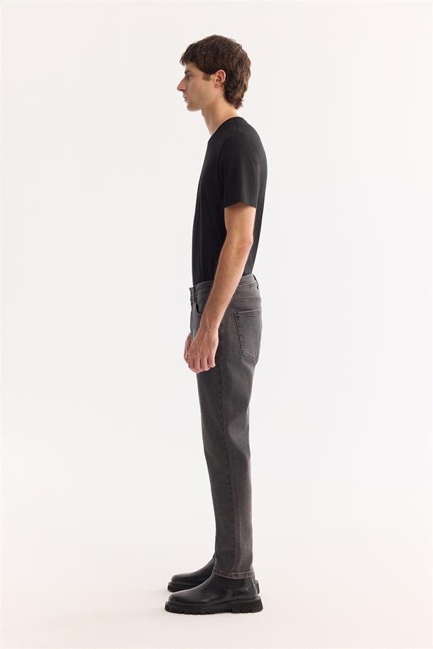 Antrasit Klasik Bel Pamuklu Eskitme Yıkmalı Jean Pantolon