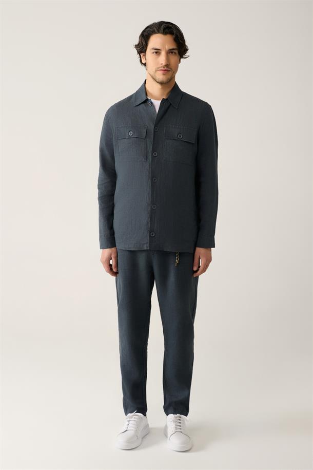 Antrasit Klasik Yaka %100 Keten Gömlek