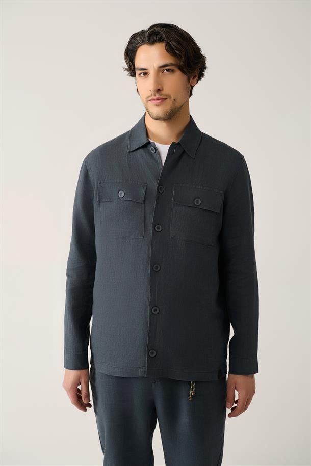 Antrasit Klasik Yaka %100 Keten Gömlek