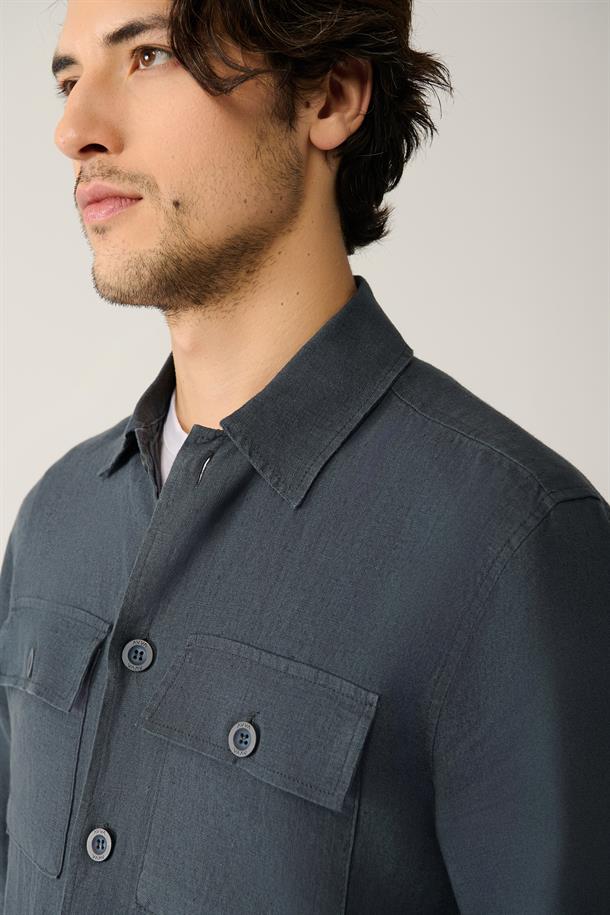 Antrasit Klasik Yaka %100 Keten Gömlek