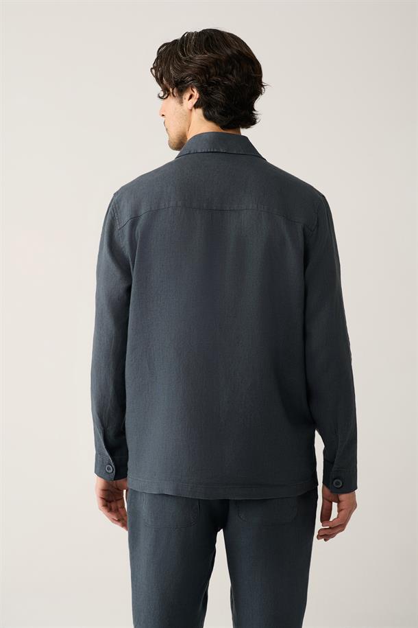Antrasit Klasik Yaka %100 Keten Gömlek
