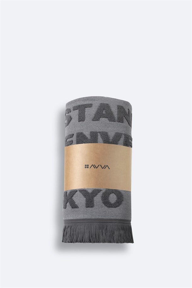 Antrasit Desenli %100 Pamuk Plaj Havlusu 