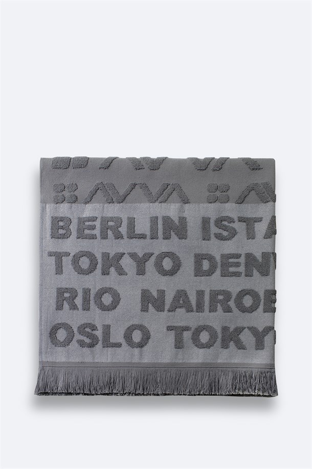 Antrasit Desenli %100 Pamuk Plaj Havlusu 