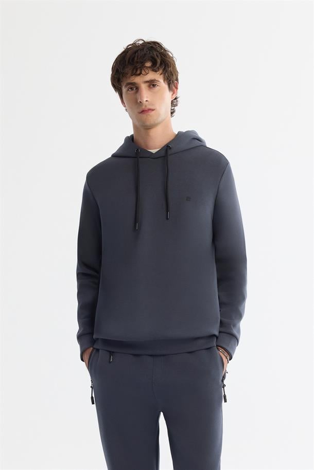 Antrasit Kapüşonlu Esnek Yumuşak Doku İnterlok Kumaş Basic Sweatshirt
