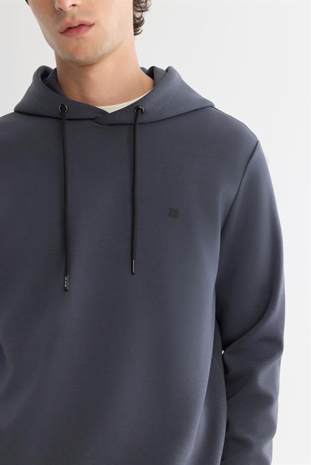 Antrasit Kapüşonlu Esnek Yumuşak Doku İnterlok Kumaş Basic Sweatshirt