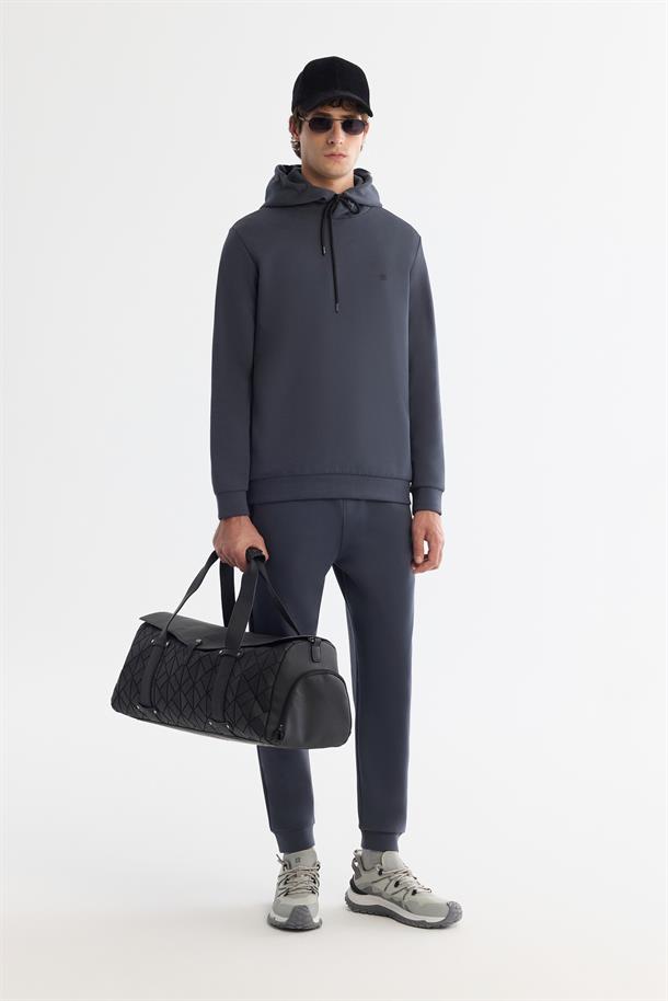 Antrasit Kapüşonlu Esnek Yumuşak Doku İnterlok Kumaş Basic Sweatshirt