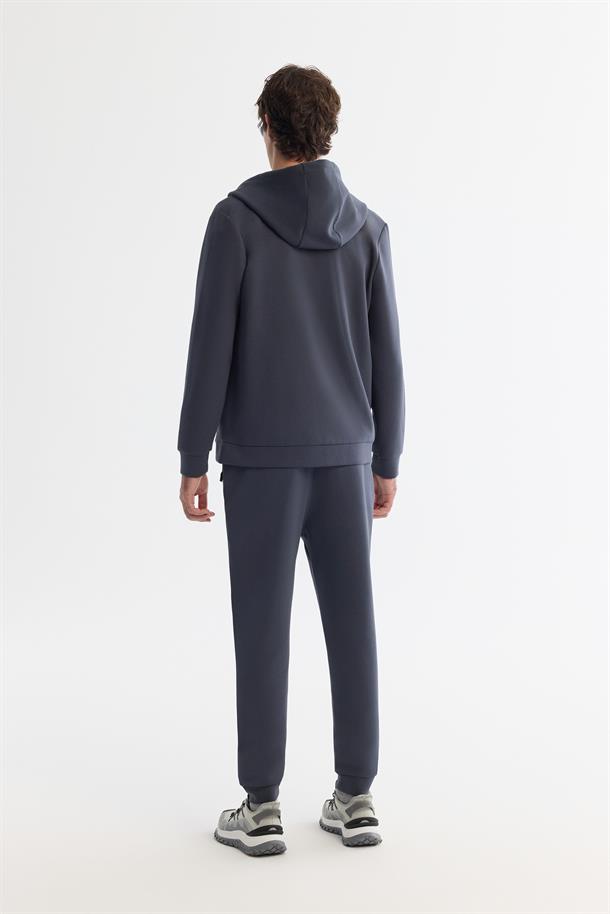 Antrasit Kapüşonlu İnterlok Kumaş Fermuarlı Basic Sweatshirt