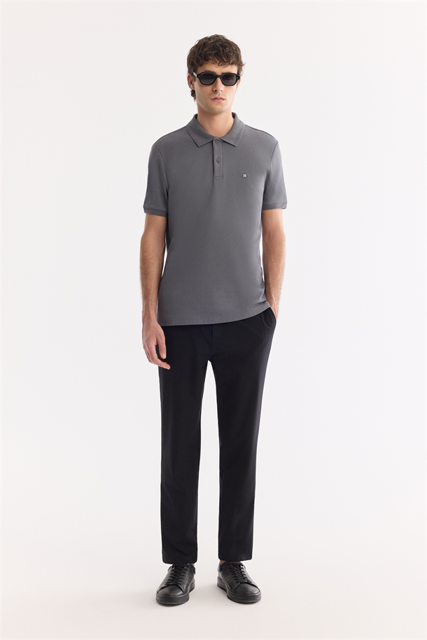 Antrasit Kıvrılmaz Polo Yaka %100 Pamuk Basic T-Shirt