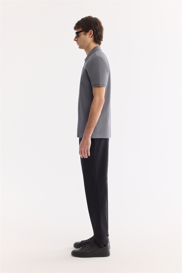 Antrasit Kıvrılmaz Polo Yaka %100 Pamuk Basic T-Shirt