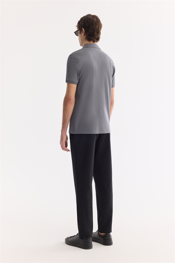 Antrasit Kıvrılmaz Polo Yaka %100 Pamuk Basic T-Shirt