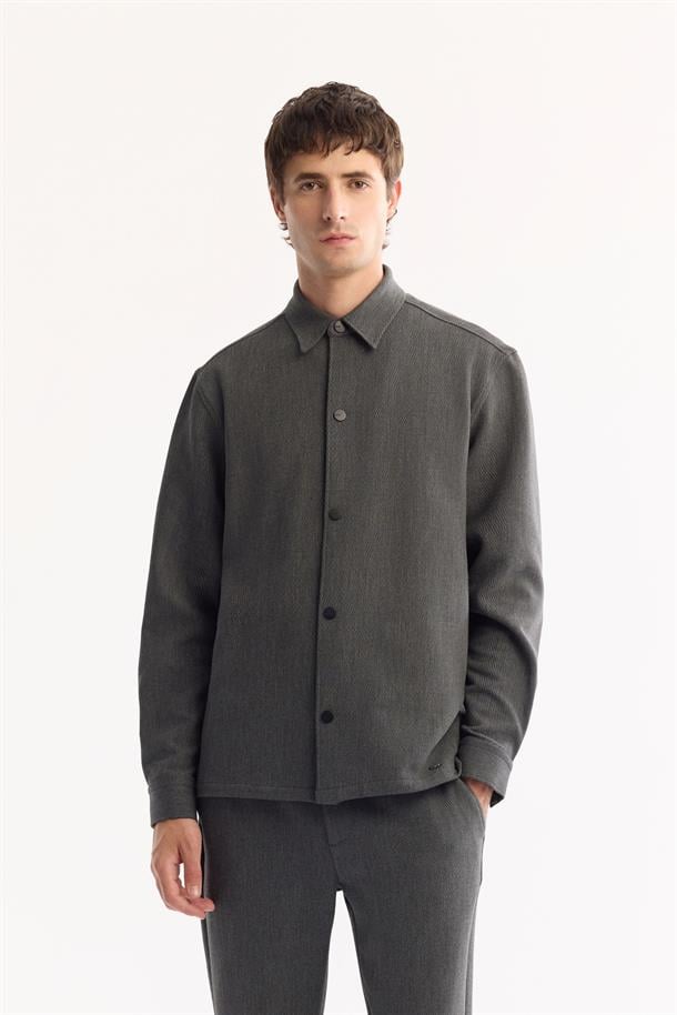 Antrasit Klasik Yaka Kolay Ütülenen Gömlek Ceket