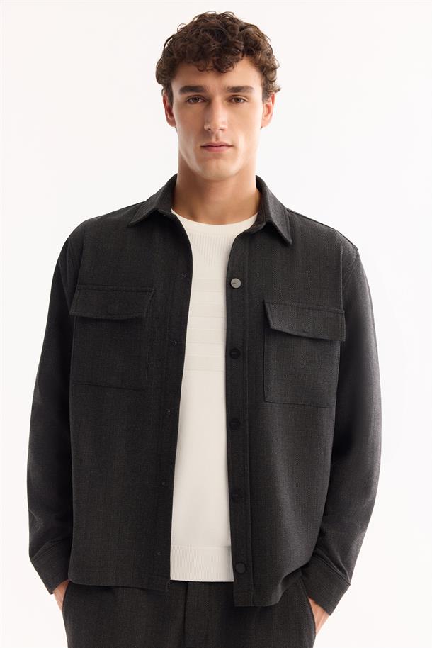 Antrasit Klasik Yaka Kolay Ütülenen Gömlek Ceket