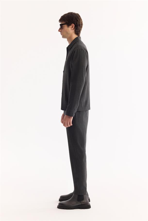 Antrasit Klasik Yaka Kolay Ütülenen Çizgili Gömlek Ceket