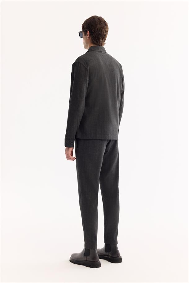 Antrasit Klasik Yaka Kolay Ütülenen Çizgili Gömlek Ceket