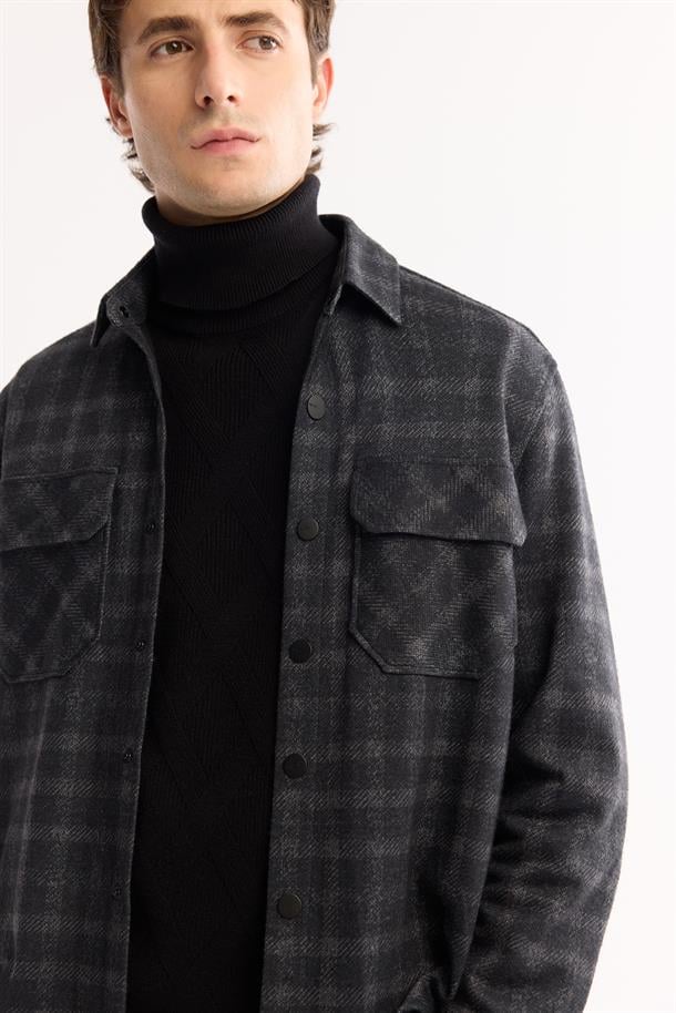 Anthracite Classic Collar Soft Touch Easy-Iron Checkered Shirt Jacket