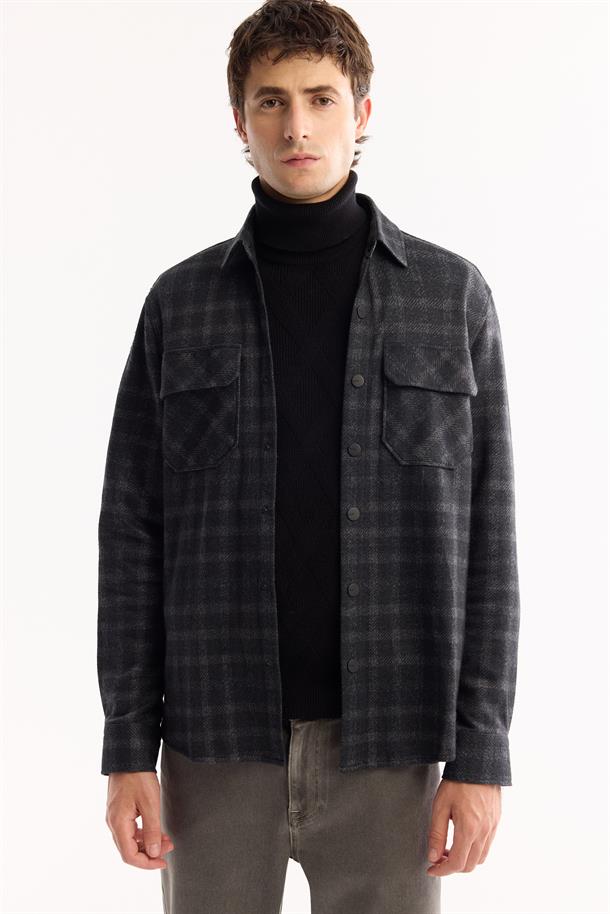 Anthracite Classic Collar Soft Touch Easy-Iron Checkered Shirt Jacket