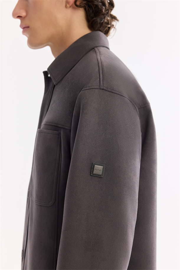 Antrasit Klasik Yaka Süet Dokulu Mevsimlik Mont