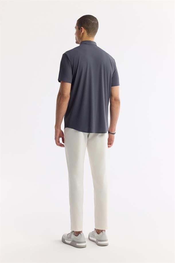 Antrasit Klasik Yaka Teknik Kumaş Kısa Kol Gömlek