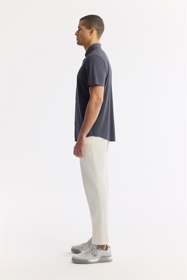 Antrasit Klasik Yaka Teknik Kumaş Kısa Kol Gömlek