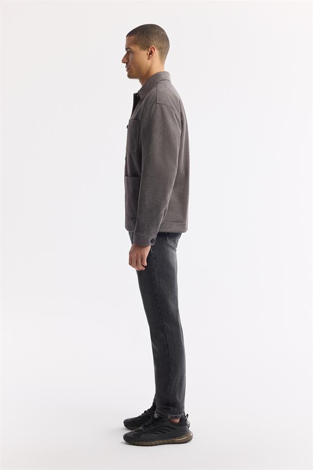 Antrasit Klasik Yaka Süet Dokulu Gömlek Ceket