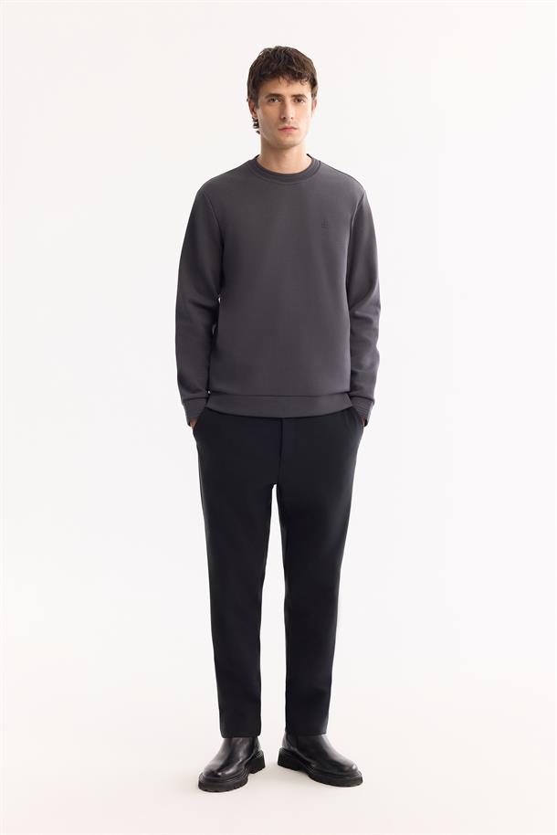 Antrasit Bisiklet Yaka Kolay Ütülenen Bi-Stretch Sweatshirt