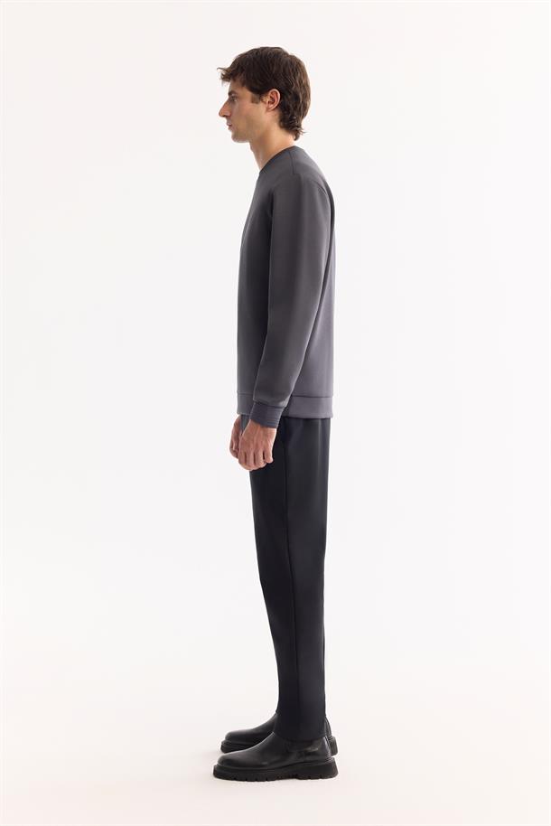 Antrasit Bisiklet Yaka Kolay Ütülenen Bi-Stretch Sweatshirt