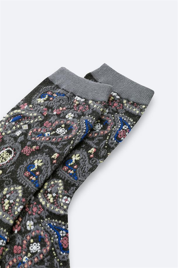 Antrasit Pamuklu Desenli Soket Çorap