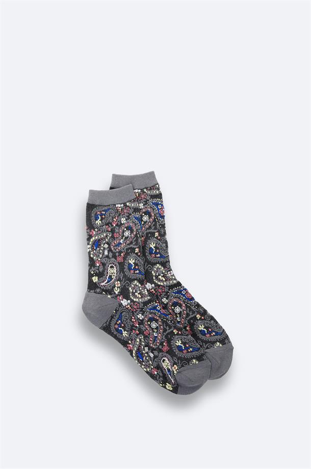 Antrasit Pamuklu Desenli Soket Çorap