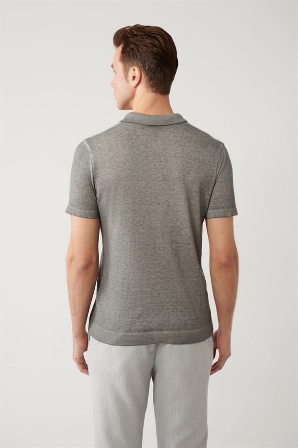 Antrasit 3 Düğmeli Polo Yaka Triko T-Shirt