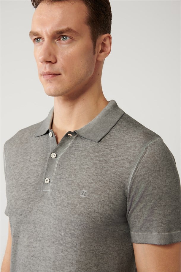 Antrasit 3 Düğmeli Polo Yaka Triko T-Shirt